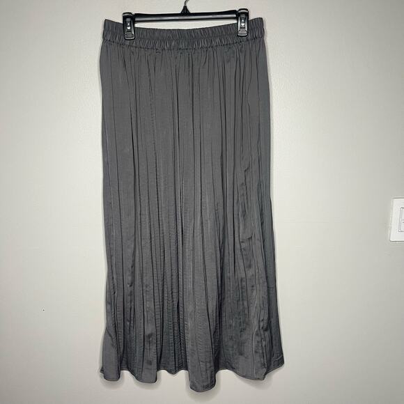 Rachel Zoe Pleated Maxi Skirt Gray Sz L Elastic Waist Boho Flowy Academia Witchy - Picture 1 of 10